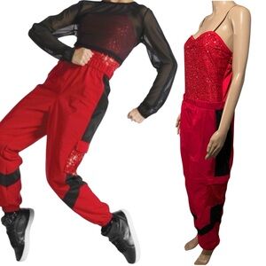 Weissman Crash Course Hip Hop Jumpsuit Sequin Panel Cargo Dance Costume Red XLA